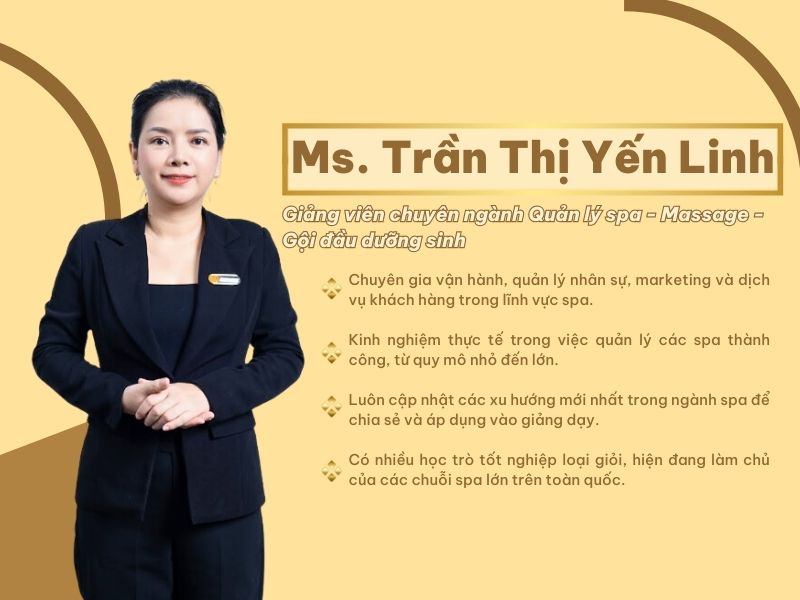 Cô Yến Linh là giảng viên đứng lớp quản lý spa tại học viên DIVA Tân Bình