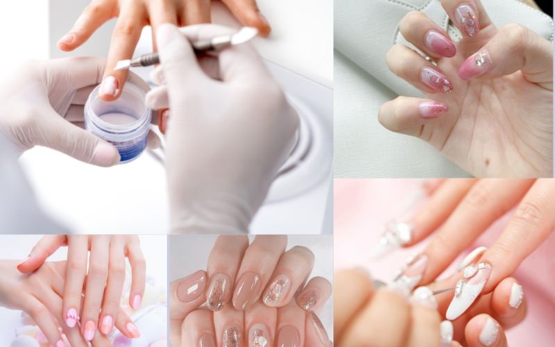 Học viên Nails Mai Beauty thực hiện đắp bột móng tay trên mẫu thật 