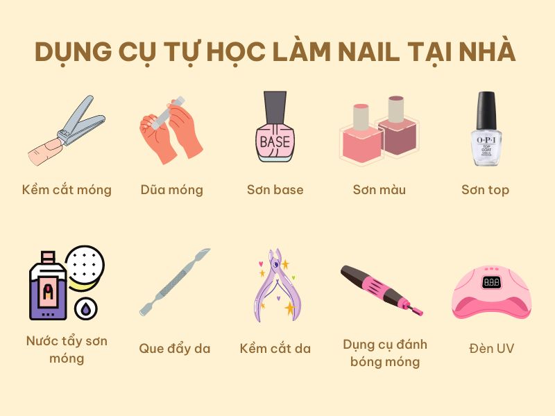 Dụng cụ tự học làm nail tại nhà chi tiết