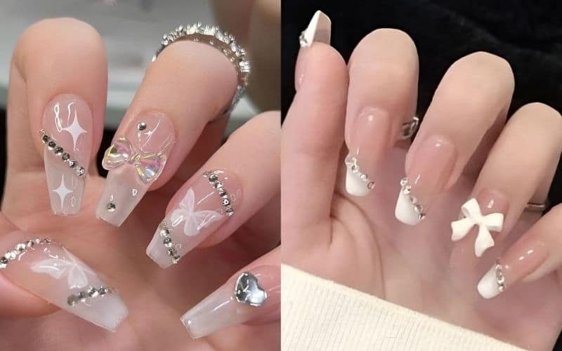 Nail Tết đính đá thể hiện sự xa xỉ và tinh tế trong dịp Tết 2025